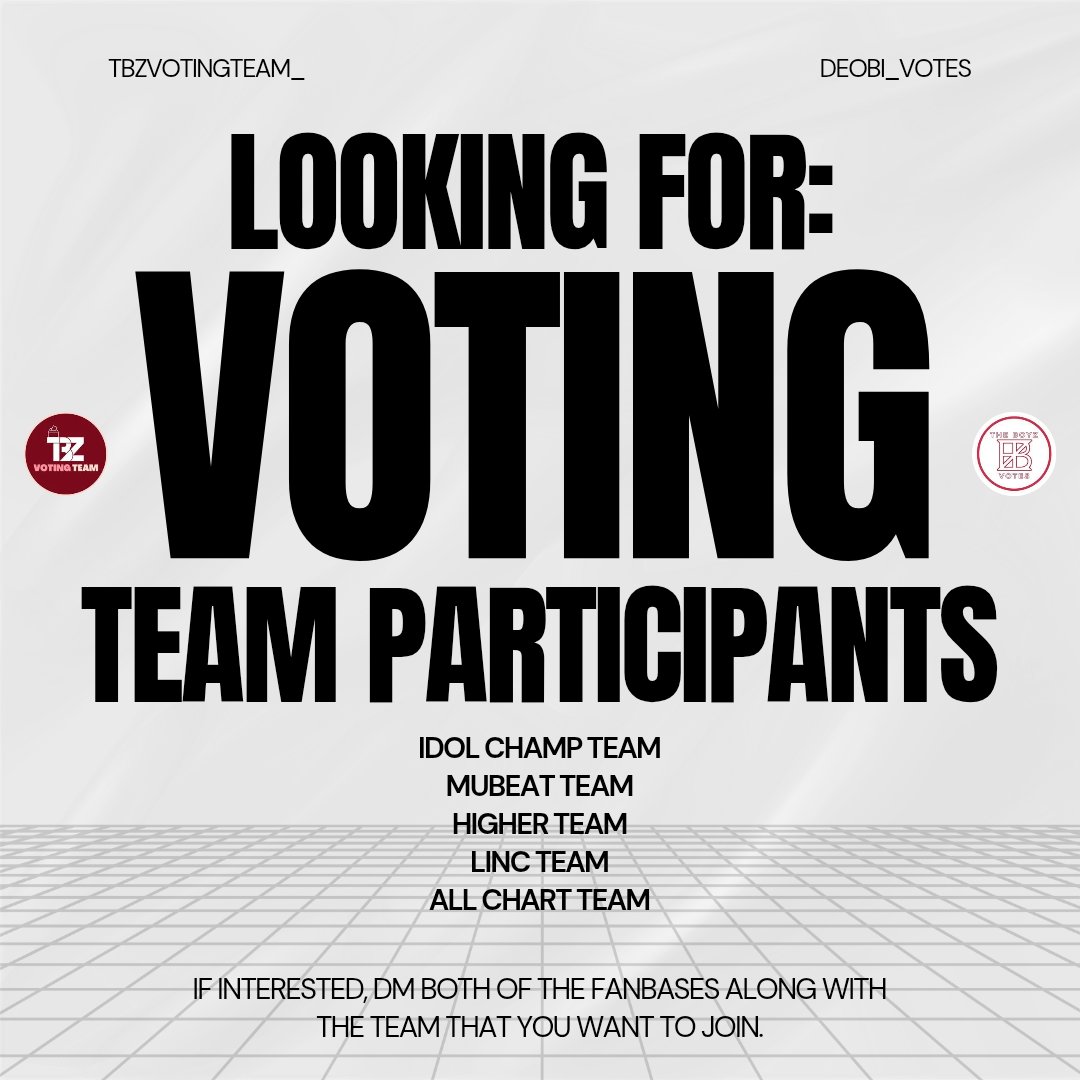 THE BOYZ VOTING TEAM (@tbzvotingteam_) on Twitter photo Hello Deobis!๐ฅ
To unite our strength for the comeback, weโre calling for team participants!
You can join one or more teamsโthe more, the stronger ๐ช
๐ฉ DM us or @DEOBI_VOTE with the team(s) youโd like to join.
Letโs rise together, The Bs!๐ฅ
#THEBOYZ #๋๋ณด์ด์ฆ <a href="/THEBOYZ_officl/">๋๋ณด์ด์ฆ (THE BOYZ)</a> Hello Deobis!๐ฅ
To unite our strength for the comeback, weโre calling for team participants!
You can join one or more teamsโthe more, the stronger ๐ช
๐ฉ DM us or @DEOBI_VOTE with the team(s) youโd like to join.
Letโs rise together, The Bs!๐ฅ
#THEBOYZ #๋๋ณด์ด์ฆ <a href="/THEBOYZ_officl/">๋๋ณด์ด์ฆ (THE BOYZ)</a>