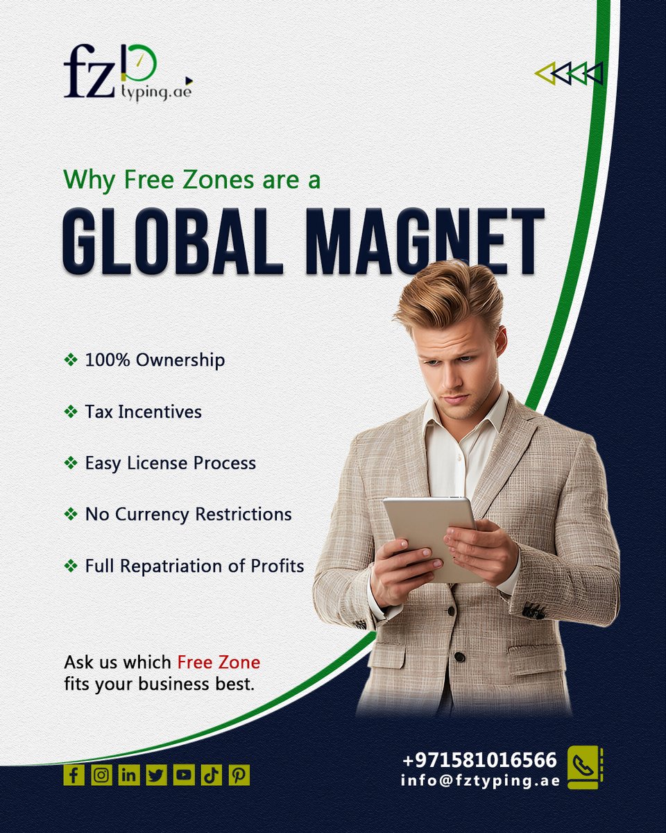 FzServices's tweet image. 🌐 Why Are UAE Free Zones a Global Magnet for Entrepreneurs? 

📞 Ready to launch in the right zone? Talk to our experts today! WhatsApp: +971 58 101 6566 

#FreeZoneUAE #FZTyping #BusinessSetupUAE #StartYourBusiness #EntrepreneurUAE #UAECompanyFormation #FreezoneBenefits