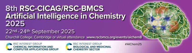 RSC_BMCS's tweet photo. 📣 We're pleased to announce that the programme for the  8th RSC-CICAG / RSC-BMCS Artificial Intelligence in Chemistry is now available!

Join us from 22nd-24th September at Churchill College, Cambridge for an exciting lineup of speakers.

Andrea Volkamer, Saarland University
Andreas Bender, University of Khalifa
Daniel Price, Nimbus
David Baker, University of Washington (Remote Presentation)
Fernanda Duarte, University of Oxford
Nongnuch Artrith Artrith, Utrecht University
Pat Walters, Relay Therapeutics
Philippe Schwaller Schwaller, EPFL

The meeting will be held over two and half days and will combine aspects of artificial intelligence and deep machine learning methods to applications in chemistry. The programme includes a mixture of keynote talks, panel discussions, oral presentations, flash presentations, posters and opportunities for open debate, networking and discussion.

For further details and to register, please visit the event website: 👉 https://t.co/oFJkYTMtwJ