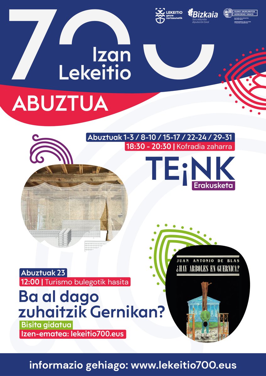 🌊Lekeitio 700 egitasmoaren barnean hainbat ekintza antolatuko ditugu abuztuan zehar!

😊Erakusketak, bisita gidatuak, hitzaldiak eta askoz gehiago.

📎Informazio guztia: lekeitio700.eus