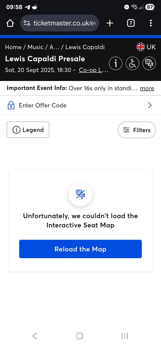 Wait for nearly an hour in the shittest <a href="/TicketmasterUK/">ticketmasteruk</a> queue to be greeted with this. Bet the fucking touts got them though. I hope whoever is in charge of that website steps on Lego.