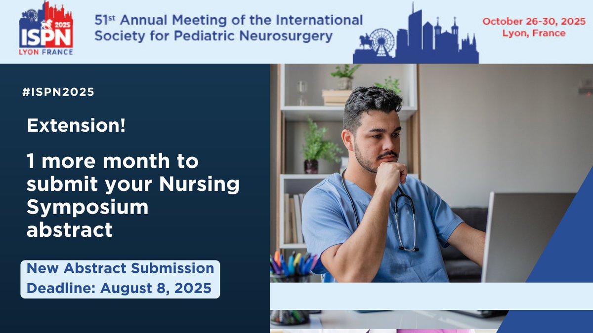 📢 Great news! The Nursing Symposium abstract deadline has been extended to August 8, 2025 🎉

That’s one more month to prepare and share your insights with the global neurosurgical nursing community.

📝 Submit now: bit.ly/3XhsBUW