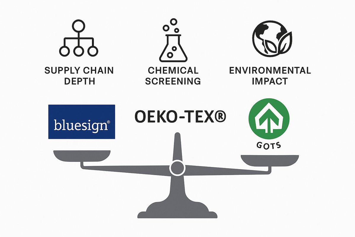 sustylish's tweet photo. "Bluesign vs GOTS vs Oeko-Tex: Which eco-certification actually protects workers AND environment?
↓ Breakdown of standards
↓ Brand transparency
↓ How to verify claims
Full guide: https://t.co/80PB43wKZW    
#SustainableTextiles #EthicalFashion https://t.co/HVUOV5M3YV
