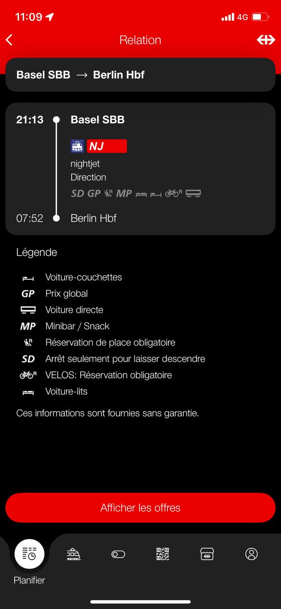 On peut désormais acheter les billets de trains de nuit via l’app Mobile CFF