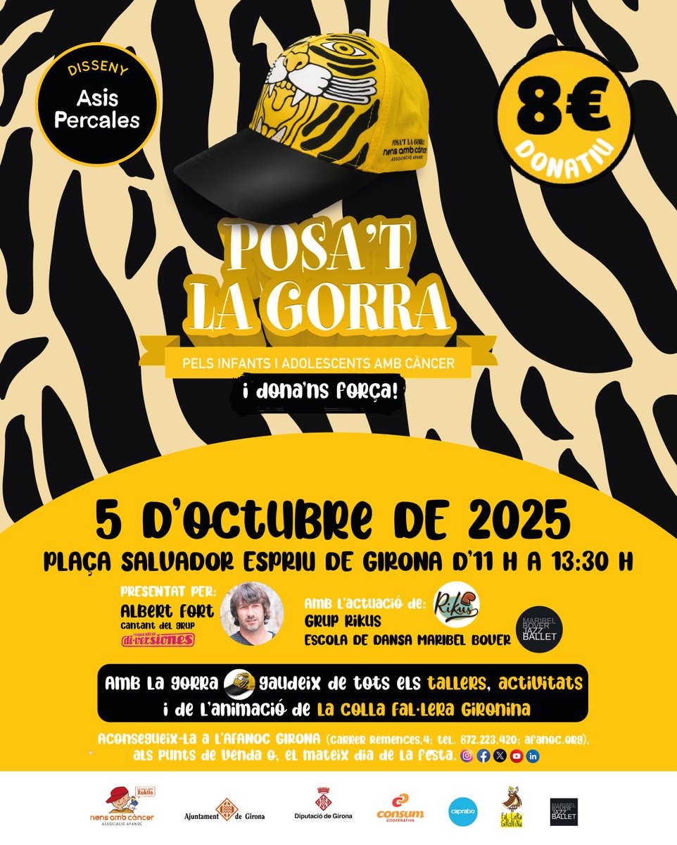 AFANOC's tweet image. 🎉El #posatlagorra arriba per primer cop a Girona!🧢 Celebrem el primer aniversari de la seu amb una festa plena d’activitats i solidaritat!
📍Plaça Salvador Espriu 📅 Diumenge 5 d’octubre 🕚 11:00 a 13:30h
🎟️Aconsegueix la teva gorra i vine! afanoc.org/blog/e/arriba-…