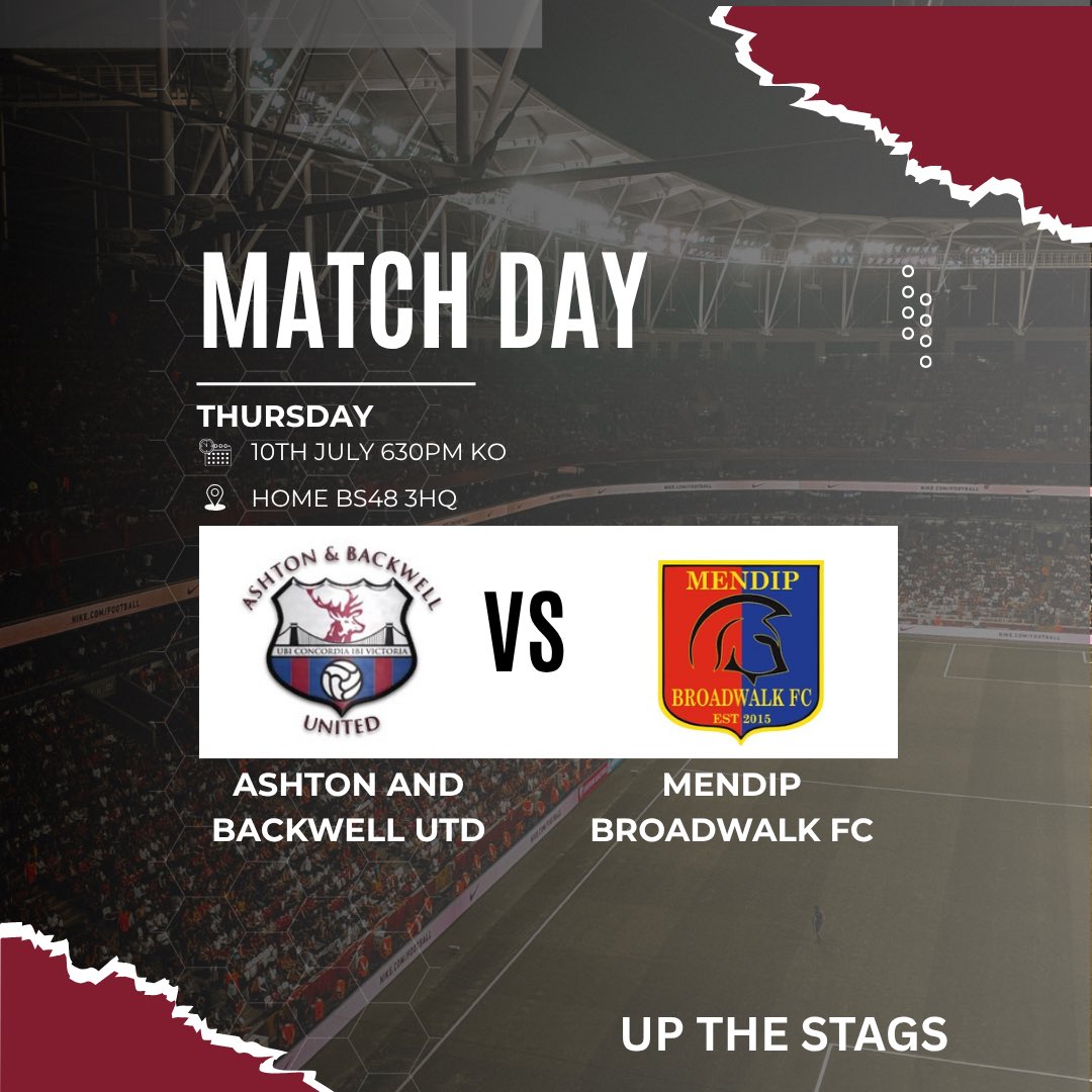 Ashton & Backwell United FC (@abufcsocial) on Twitter photo This Thursday we welcome <a href="/MendipBroadwalk/">Mendip Broadwalk FC</a> for a 630pm KO at home. Bar will be open and cash only #UPTHESTAGS 🦌🦌 <a href="/MendipBroadwalk/">Mendip Broadwalk FC</a> This Thursday we welcome <a href="/MendipBroadwalk/">Mendip Broadwalk FC</a> for a 630pm KO at home. Bar will be open and cash only #UPTHESTAGS 🦌🦌 <a href="/MendipBroadwalk/">Mendip Broadwalk FC</a>