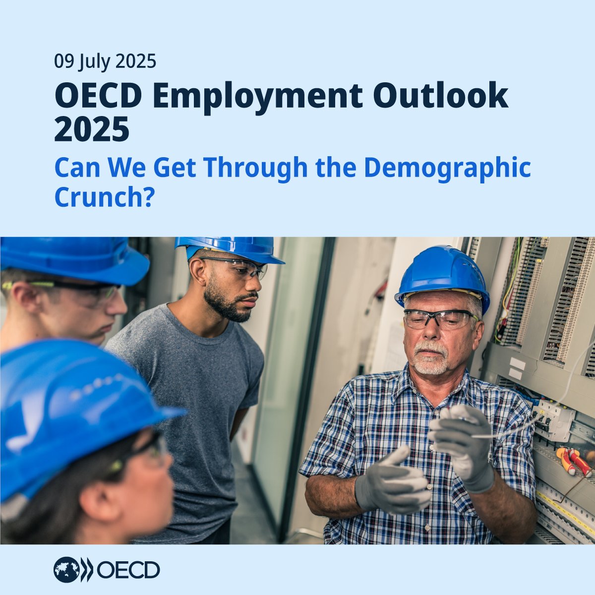 OECD_Social's tweet image. Coming 9 July: OECD #EmploymentOutlook 2025
Discover:
➡️ Latest unemployment levels, employment rates & real wages
➡️ How ageing populations are reshaping jobs, productivity & living standards.
Tune in to find out: bit.ly/4lAhnVX