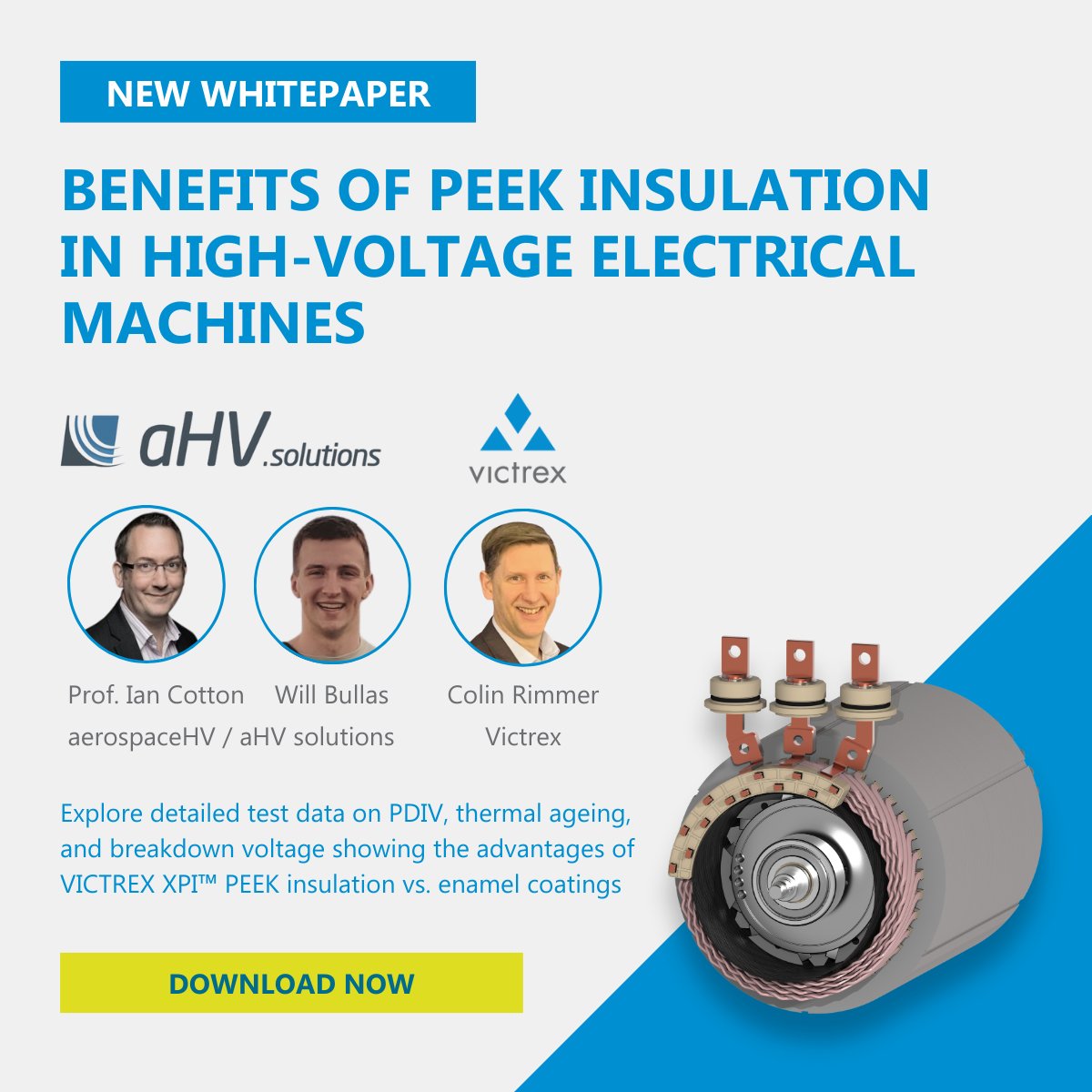 VictrexAuto's tweet image. 800V e-motors demand more from the insulation system. How does your insulation hold up under stress? VICTREX XPI™ PEEK offers excellent PDIV and maintains performance under high thermal and mechanical loads. Explore test data and download the whitepaper bit.ly/VxAHVWhP
