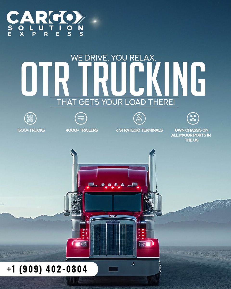 cargosolution1's tweet photo. Need freight moved fast and safe? We’ve got you. 💼
Our OTR trucking service is built for serious results with 1500+ trucks, 4000+ trailers, and chassis at major U.S. ports. 

Visit:  https://t.co/U9iHcapeBs

#transportation #SupplyChain #Logistics #USA https://t.co/UKGjFDBVyv