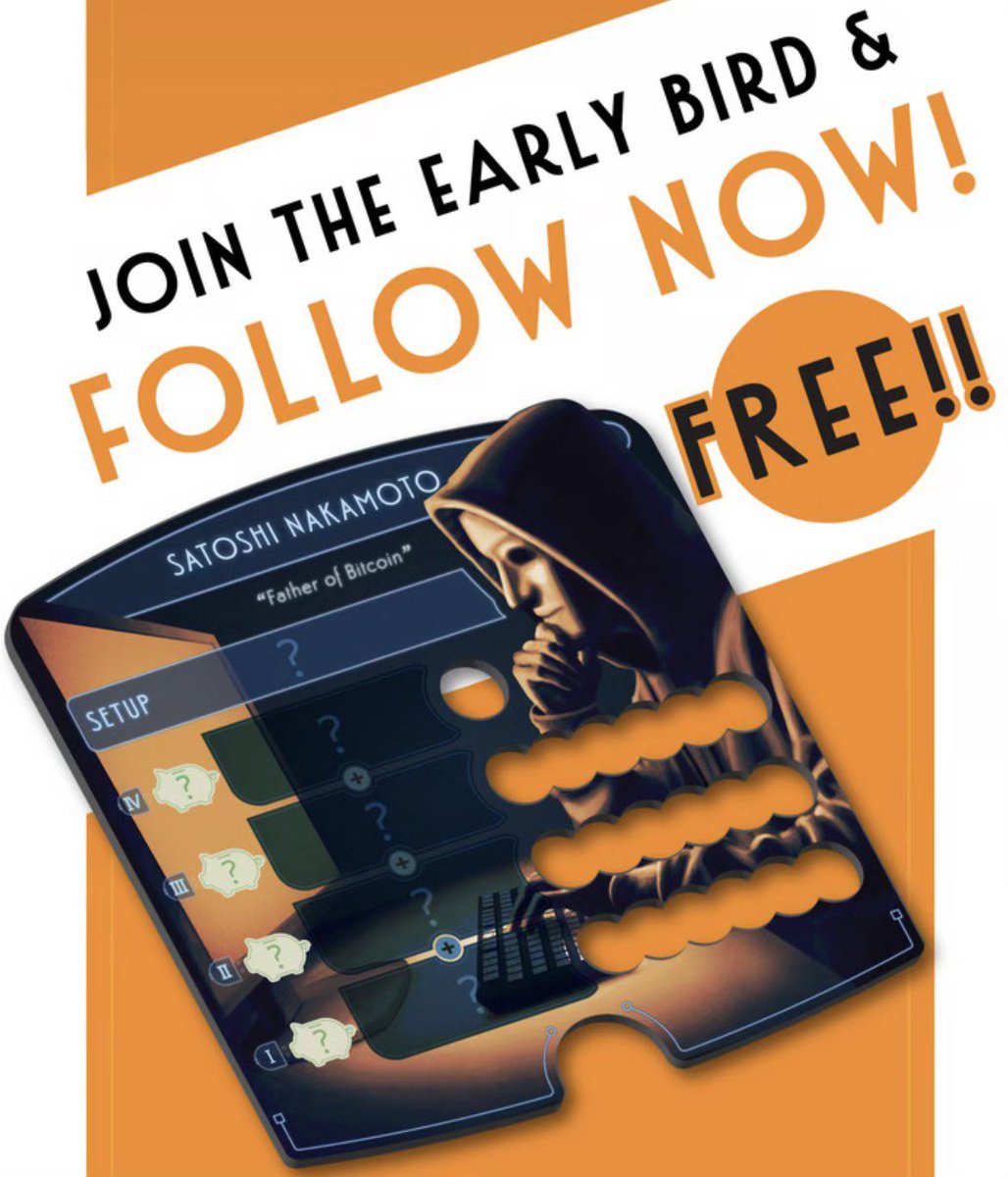 13 days to go on #Kickstarter "Early Bird"🔥

🔔Follow the project on Kickstarter to grab the special character card -- "#SatoshiNakamoto" -- with exclusive in-game abilities:
kickstarter.com/projects/white…

📌Launch: July 21st, 2025

#AgeofBitcoin #Bitcoin #BTC #boardgame #AoB #crypto
