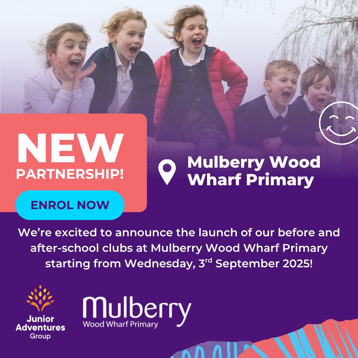 We're excited to be delivering our Rise then Shine and Stay and Play clubs at <a href="/MulberryWW/">Mulberry Wood Wharf</a>  every day throughout the academic year starting from Wednesday, 3rd September!

Find out more and enrol today at junioradventuresgroup.co.uk/find-us/mulber…
Claim a free session using code TRYMULBERRY
