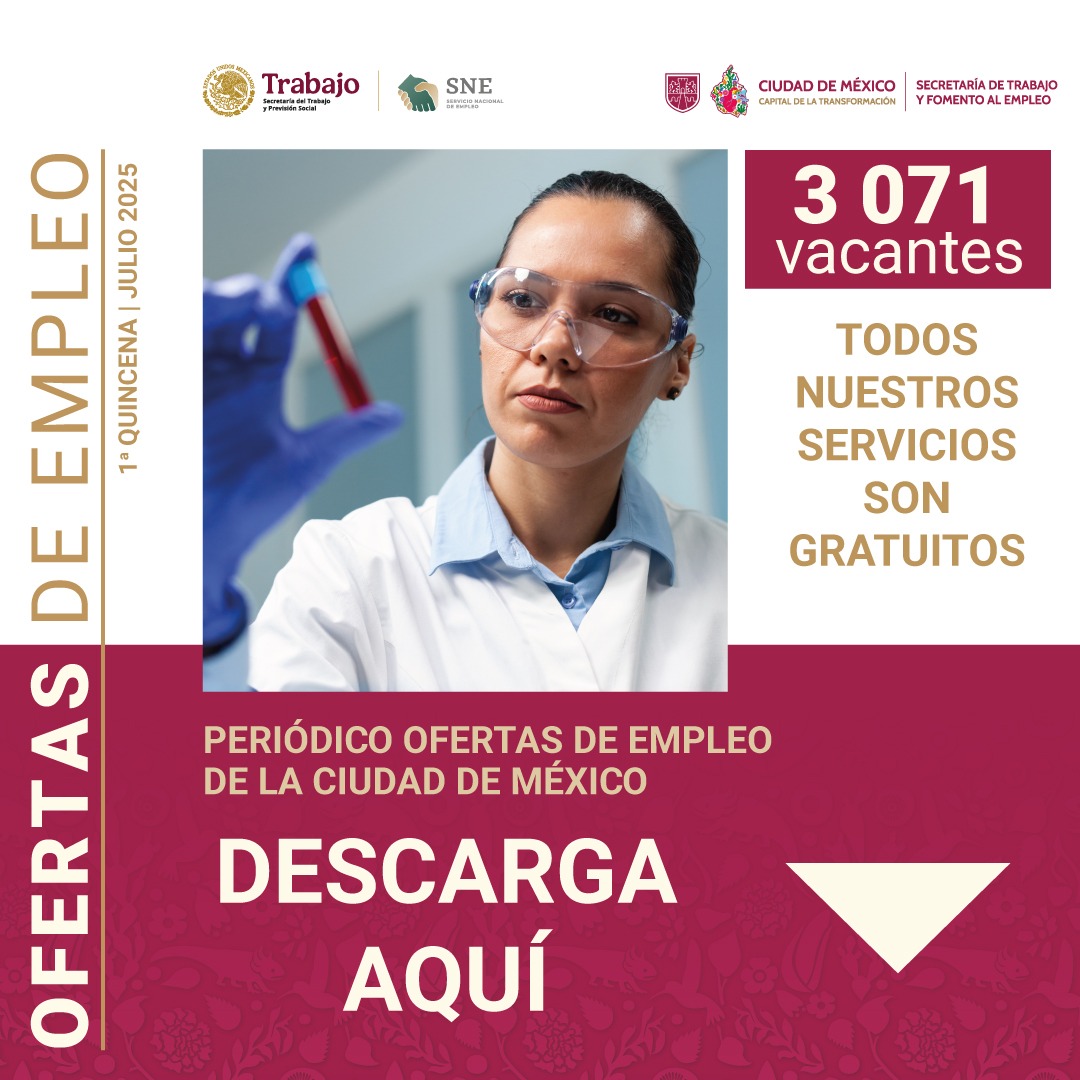 Trabajo CDMX (@trabajocdmx) on Twitter photo ¿Estás buscando empleo?
Ya se encuentra disponible el Periódico Ofertas de Empleo de la Ciudad de México, podrás encontrar 3 mil 071 vacantes en múltiples áreas. 👩🏽🔬🧪
🔗Consúltalo: tinyurl.com/29knuthf
#CapitalDeLaTransformación
#UtopíaLaboral
<a href="/ClaraBrugadaM/">Clara Brugada Molina</a> <a href="/GobCDMX/">Gobierno de la Ciudad de México</a> ¿Estás buscando empleo?
Ya se encuentra disponible el Periódico Ofertas de Empleo de la Ciudad de México, podrás encontrar 3 mil 071 vacantes en múltiples áreas. 👩🏽🔬🧪
🔗Consúltalo: tinyurl.com/29knuthf
#CapitalDeLaTransformación
#UtopíaLaboral
<a href="/ClaraBrugadaM/">Clara Brugada Molina</a> <a href="/GobCDMX/">Gobierno de la Ciudad de México</a>