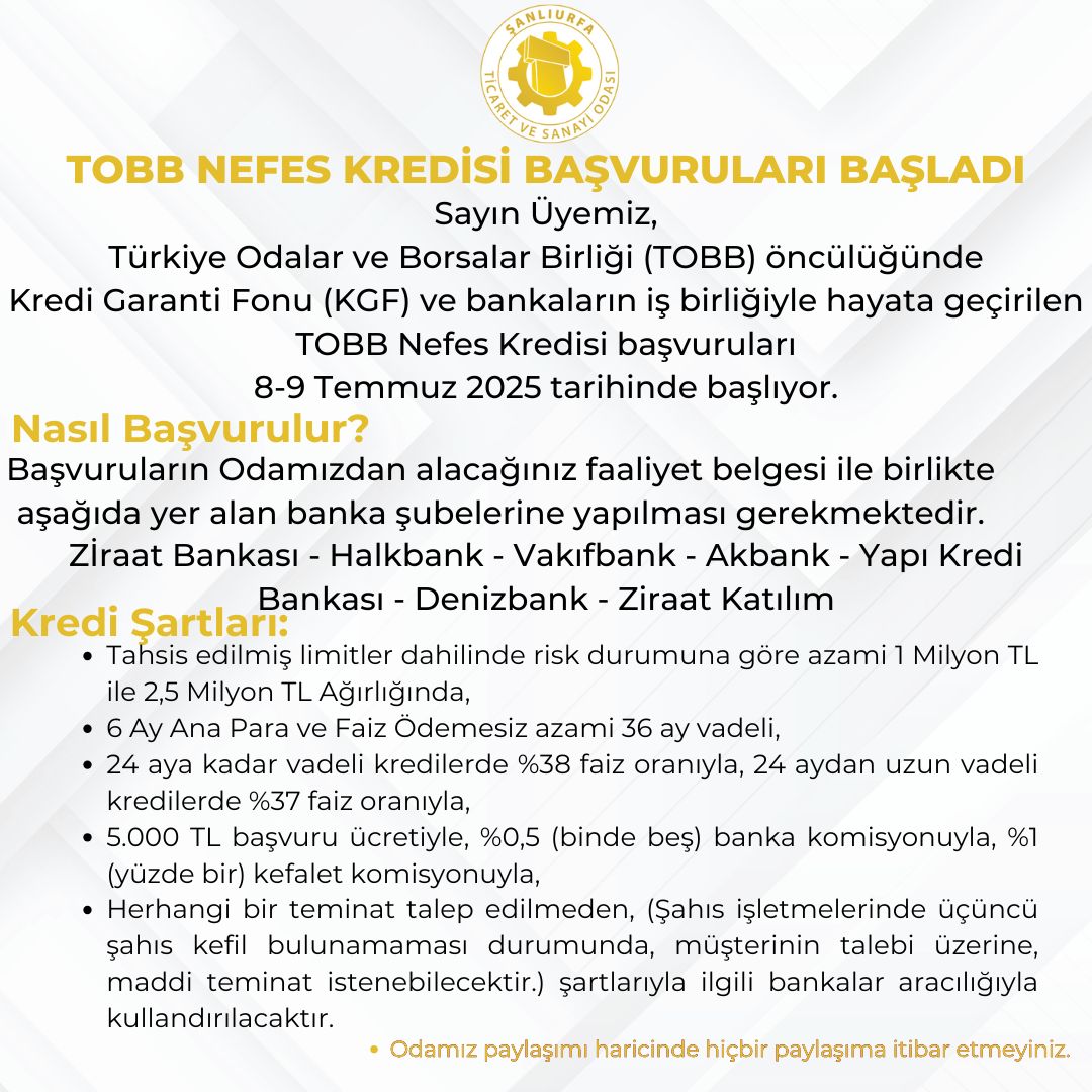 ŞUTSO (@sanliurfatso) on Twitter photo "TOBB Nefes Kredisi'nde Süreç Başladı" – Uygunluk Kriterlerini Hemen Öğrenin 👇
<a href="/mdoganyetim/">Mehmet Doğan Yetim</a> <a href="/serhatkrd/">Serhat KARADAĞ</a> <a href="/komiteleri/">ŞUTSO Meslek Komiteleri</a> <a href="/TOBBiletisim/">TOBB</a> <a href="/RHisarciklioglu/">Rifat Hisarcıklıoğlu</a> "TOBB Nefes Kredisi'nde Süreç Başladı" – Uygunluk Kriterlerini Hemen Öğrenin 👇
<a href="/mdoganyetim/">Mehmet Doğan Yetim</a> <a href="/serhatkrd/">Serhat KARADAĞ</a> <a href="/komiteleri/">ŞUTSO Meslek Komiteleri</a> <a href="/TOBBiletisim/">TOBB</a> <a href="/RHisarciklioglu/">Rifat Hisarcıklıoğlu</a>