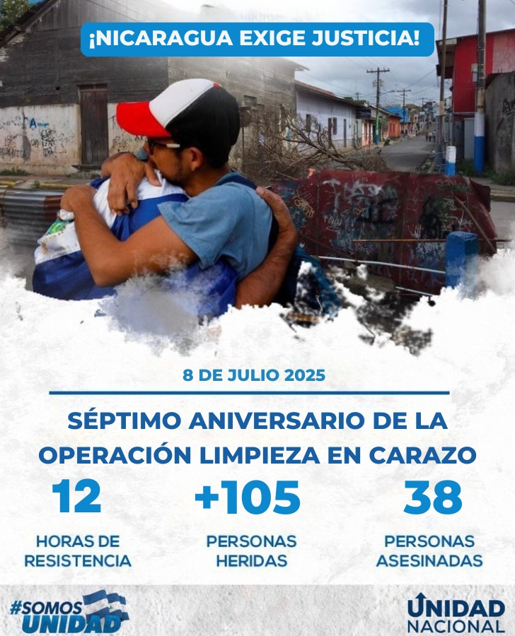 UnidadNic's tweet image. La accion represiva de la dictadura el 8 de julio de 2018 fue una masacre contra el pueblo caraceño que solo exigía justicia, democracia y libertad. Hoy, como entonces, los nicaraguenses demandamos JUSTICIA por todas las víctimas. #HabráJusticia