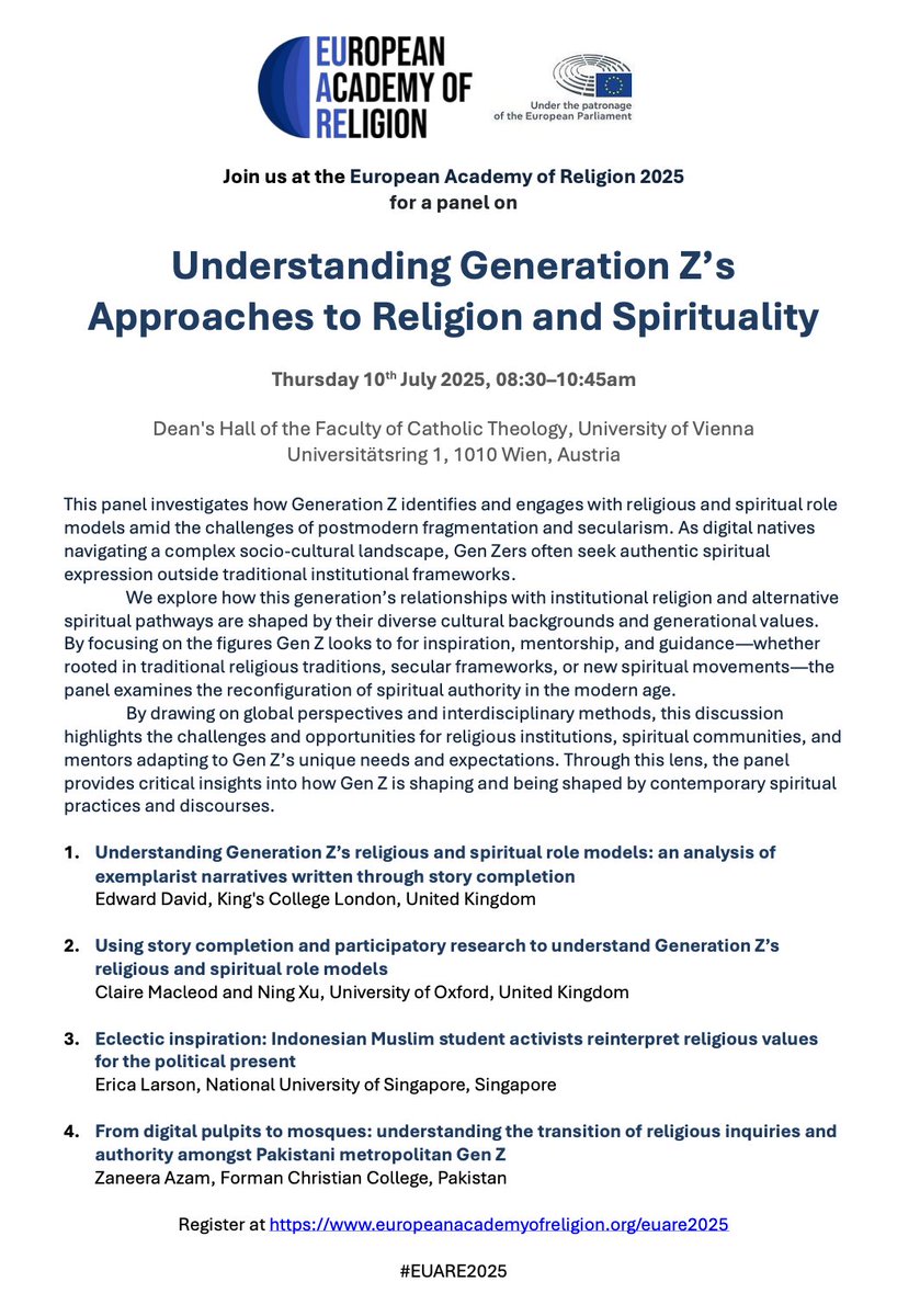 Edward A. David (@edwardinoxford) on Twitter photo Who's going to #EuARe2025? Come join us at our #GenZ panel on Thursday, bright and early at 8:30am!
<a href="/joynessthebrave/">Joy Marie Clarkson ☀️</a> <a href="/kingstrs/">King's TRS</a> <a href="/NUSingapore/">NUS</a> <a href="/FCCollege/">FCCU Official</a> Who's going to #EuARe2025? Come join us at our #GenZ panel on Thursday, bright and early at 8:30am!
<a href="/joynessthebrave/">Joy Marie Clarkson ☀️</a> <a href="/kingstrs/">King's TRS</a> <a href="/NUSingapore/">NUS</a> <a href="/FCCollege/">FCCU Official</a>