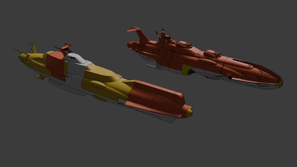 ムラサメ型　3日目 
コンゴウ型と並べてみた。同じくらいのディティールを目指したい。

 #異史内惑星戦争2170