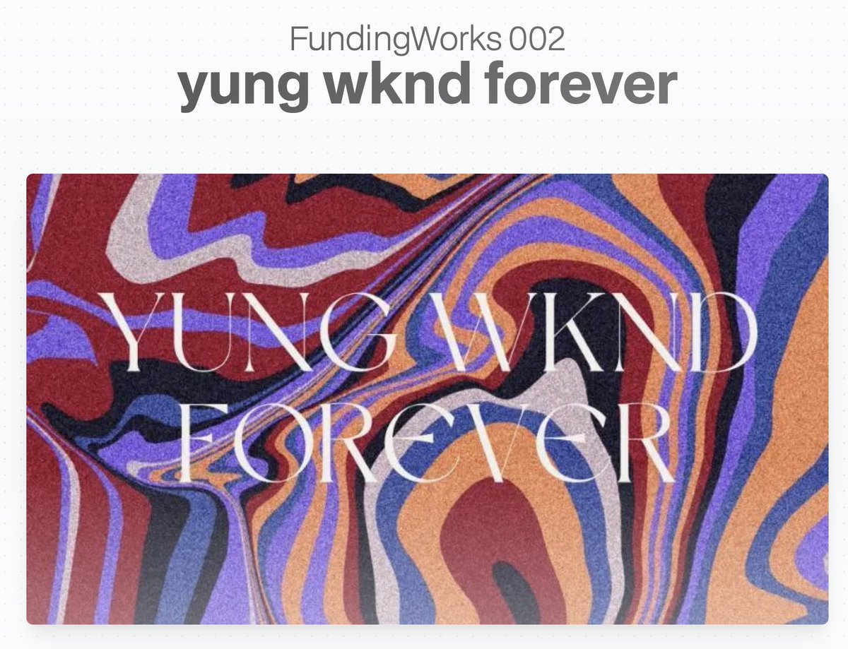 gm ☀️

Just a few hours left on my FundingWorks campaign!

Huge thank you to everyone who has supported so far 🫂

<a href="/maxkarlan/">Maxwell</a> <a href="/Rhynotic/">Adam</a> <a href="/xPeaceLandBread/">🤝</a> <a href="/rental/">collin</a> <a href="/lphaCentauriKid/">a.c.k.</a> <a href="/JackDishman/">@dish (15549) on fc</a> <a href="/funghibull/">funghibull</a> <a href="/SamSpratt/">Sam Spratt</a> <a href="/lifeofc/">Chikai</a> <a href="/hudsonsims/">Simon Hudson</a> <a href="/nicedayJules/">JULES</a> <a href="/GuyNorcal/">NorCal_Guy</a> <a href="/timewalker717/">timewalker</a>