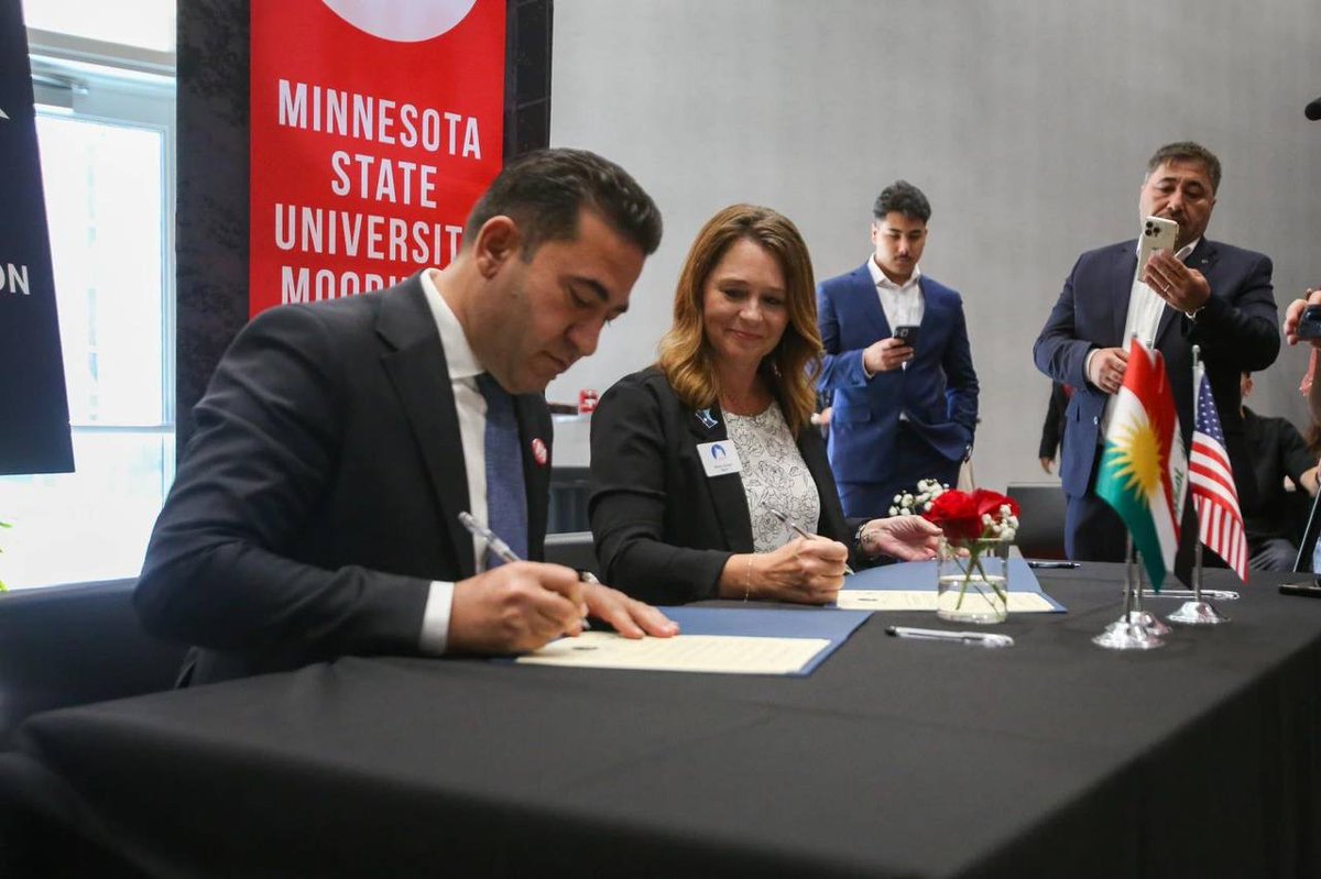 USCGERBIL's tweet image. On July 2, the Mayor of Moorhead, Minnesota and the Head of Zakho Independent administration signed a friendship proclamation laying the groundwork for cultural exchanges, educational advancements, and business endeavors. Congratulations to the cities of Moorhead and Zakho!