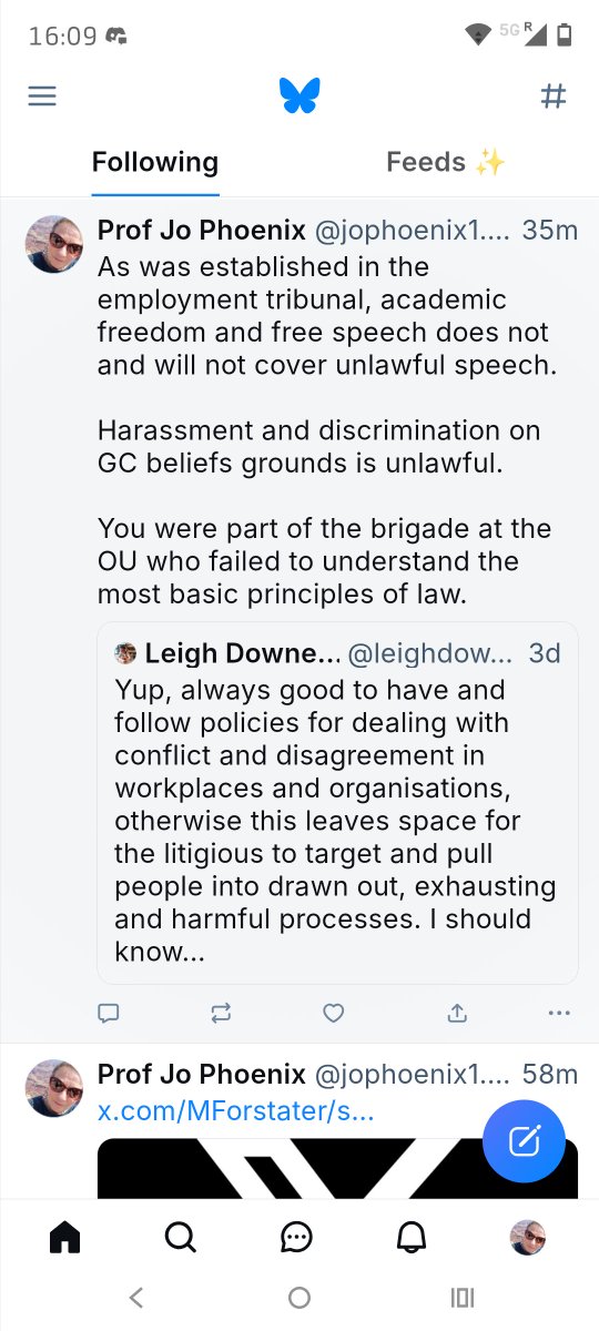 Decided to jump into Bluesky today. Found this. Made a response. 

"the litigious" ie those upholding their rights under Equality Act 2010

"to target and pull ppl" ie to have a court of law adjudicate on unlawful behaviour

"harmful" ie I got found out