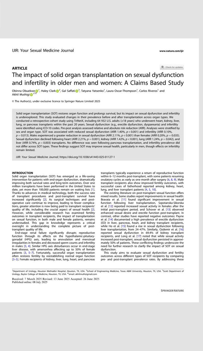 AkhilMuthigi's tweet image. Congrats to @ObinnaObuekwe our @HMethodistUro Men’s Health research fellow on his first first author publication
👏🏽💪🏽

First of many to come 

@HMethodistUro @yoursexmedjour 
@tyatsenk @GalSaffatiMD 

rdcu.be/eviCS