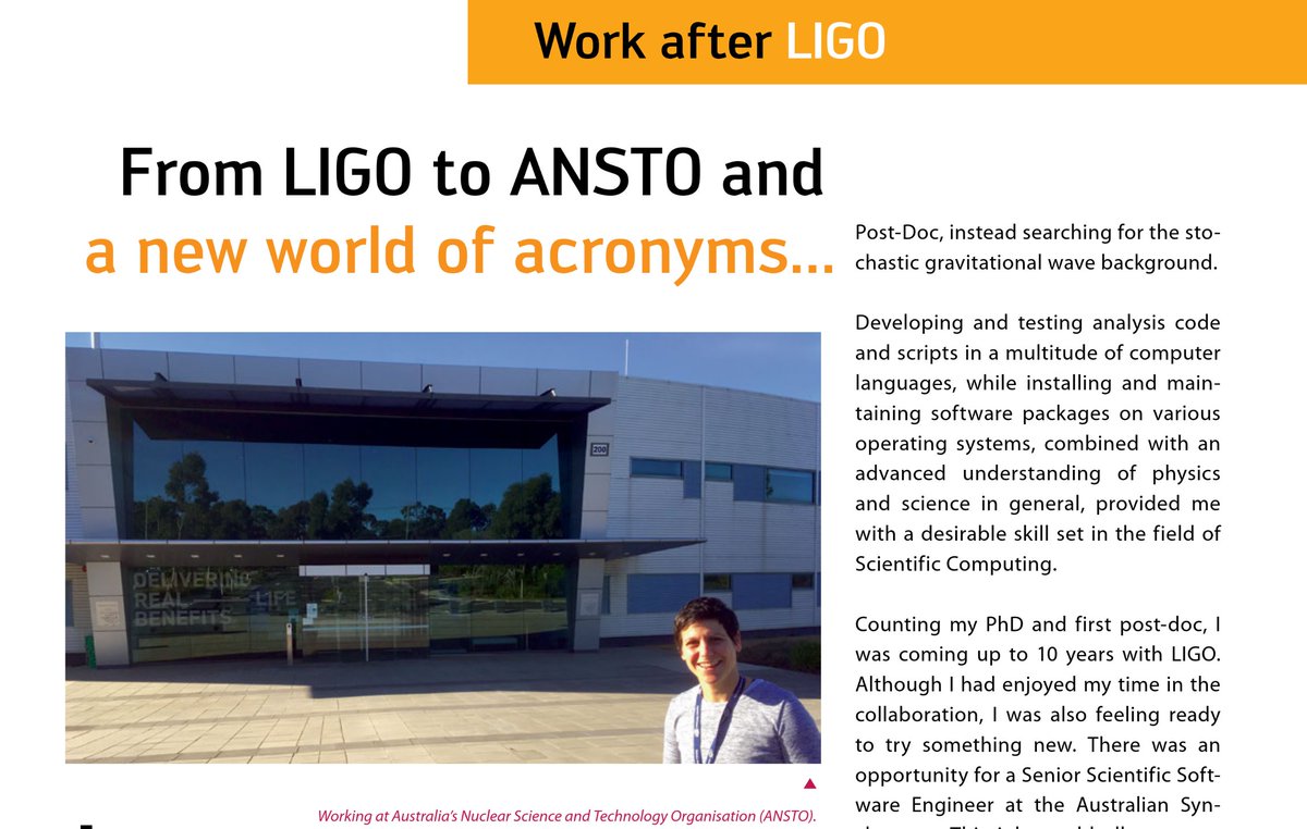 LIGO's tweet image. After a PhD & postdoc in LIGO, Letizia Sammut joined the Scientific Computing team at the Australian Synchrotron where research spans many disciplines.
Read about Letizia's journey in @LIGOMagazine: ligo.org/wp-content/upl…