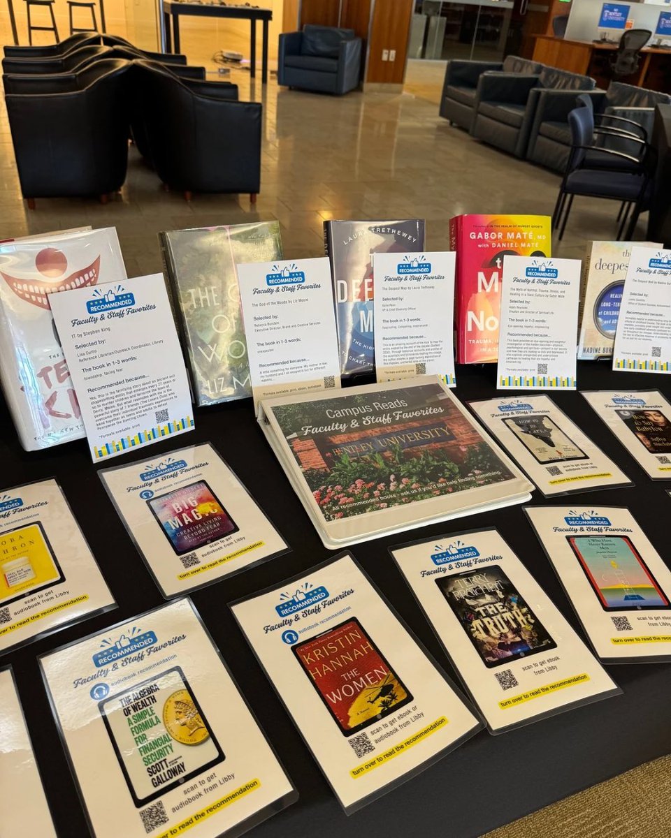 BentleyLibrary's tweet image. Campus Reads: Faculty &amp;amp; Staff Favorites display is LIVE! Swing by the lobby to explore books selected by @bentleyu faculty and staff. Find your next great read with personal blurbs from the recommenders! Details &amp;amp; link to virtual display are in our blog: bentley.edu/library/in-the…