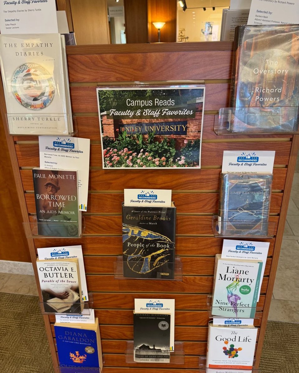 Campus Reads: Faculty &amp; Staff Favorites display is LIVE! Swing by the lobby to explore books selected by <a href="/bentleyu/">Bentley University</a> faculty and staff. Find your next great read with personal blurbs from the recommenders! Details &amp; link to virtual display are in our blog: bentley.edu/library/in-the…