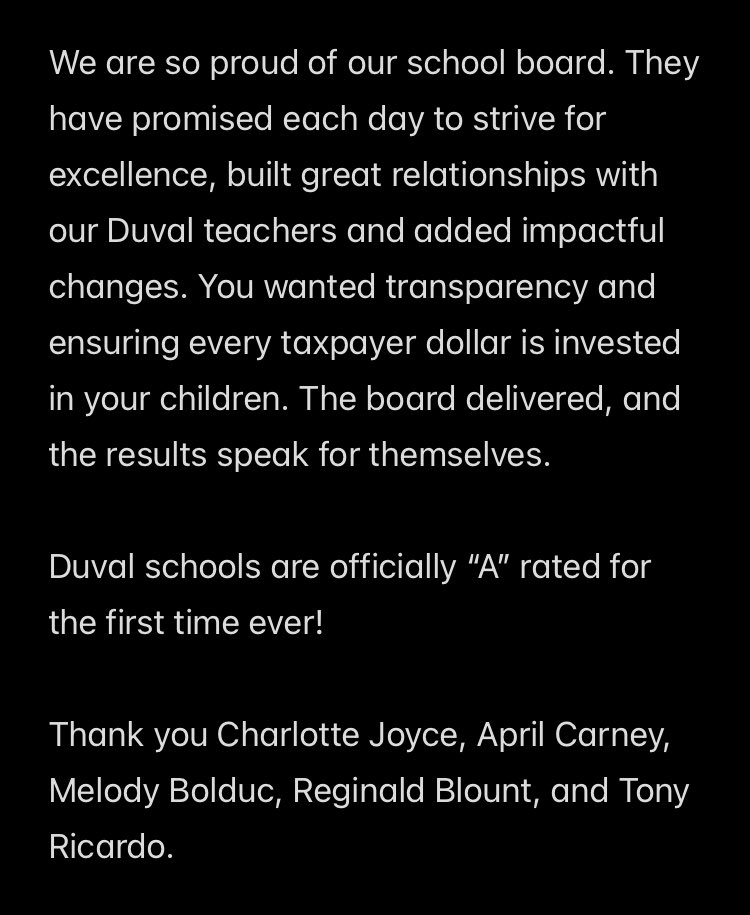 DuvalGOP's tweet image. Great work by our school board!
duvalschools.org/article/2299560
CC: @carney0134 @bold16293 @GovRonDeSantis