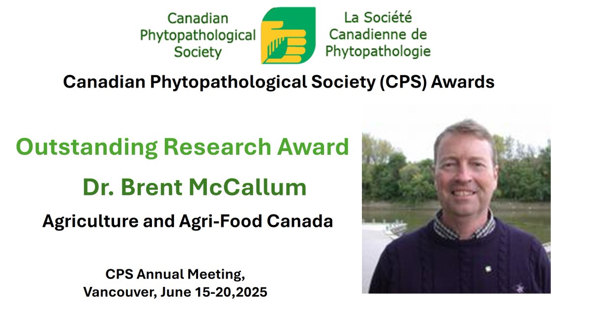 CPS (@phytopathca) on Twitter photo Congratulations to Dr. Brent McCallum on receiving the CPS Outstanding Research Award.#CPS2025 #Phytopathology <a href="/AAFC_Canada/">AAFC Canada</a> Congratulations to Dr. Brent McCallum on receiving the CPS Outstanding Research Award.#CPS2025 #Phytopathology <a href="/AAFC_Canada/">AAFC Canada</a>