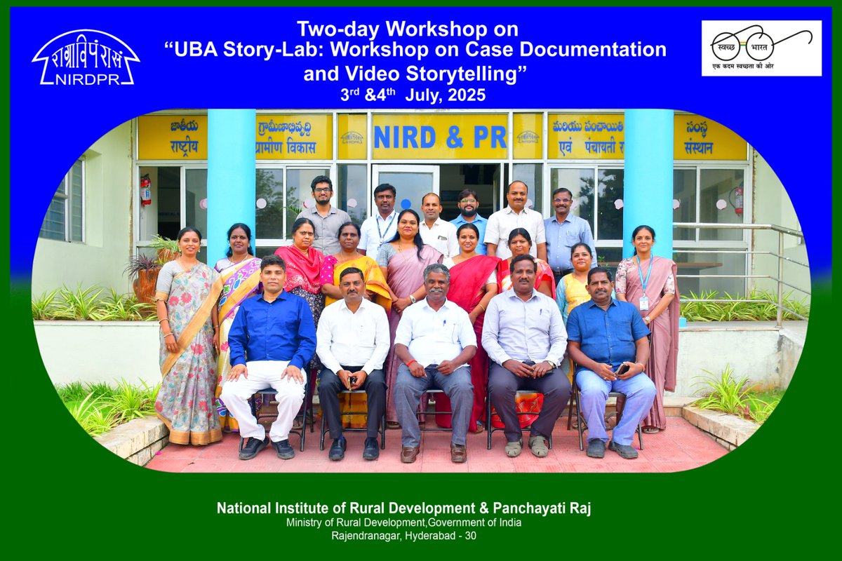 🎥 The “UBA Story-Lab” workshop on Case Documentation &amp; Video Storytelling was successfully conducted on 3–4 July 2025 at <a href="/NIRDPR_India/">NIRDPR</a>, Hyderabad.

📚 Participants learned to craft compelling development narratives through real-life case writing &amp; visual storytelling.

#UBA