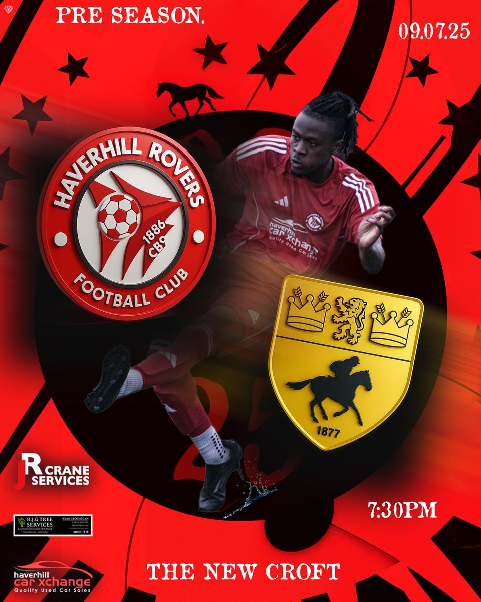 Tomorrow Night ⚽️💥 

Show the boys your support as we prepare for the season in our 3rd pre season game as we take on Newmarket Town FC 🙌 

🆚Newmarket Town FC 
🏟️The New Croft 
⌚️19:30 Kick off 

#wearerovers #nonleague