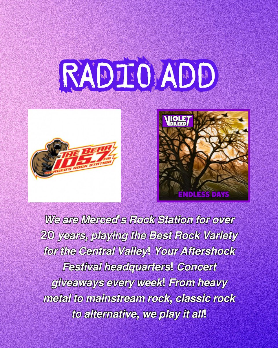105.7 The Bear KBRE (Merced, CA) adds ENDLESS DAYS into rotation!  

Thank you!  

#thebear1057 #violetbreedmusic #endlessdays