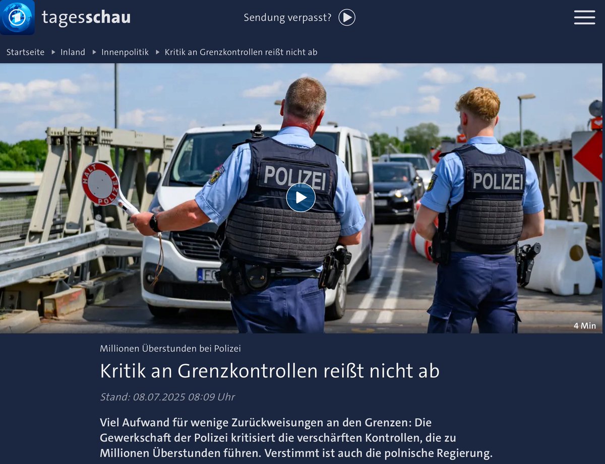 „Der offiziellen Zahl von 285 Zurückweisungen an den Grenzen bis Ende Juni stünden inzwischen 2,8 Millionen Überstunden bei der Bundespolizei gegenüber.“ … Wenn man 20 € pro Überstunde annimmt, wieviel kostet dann eine Zurückweisung?
