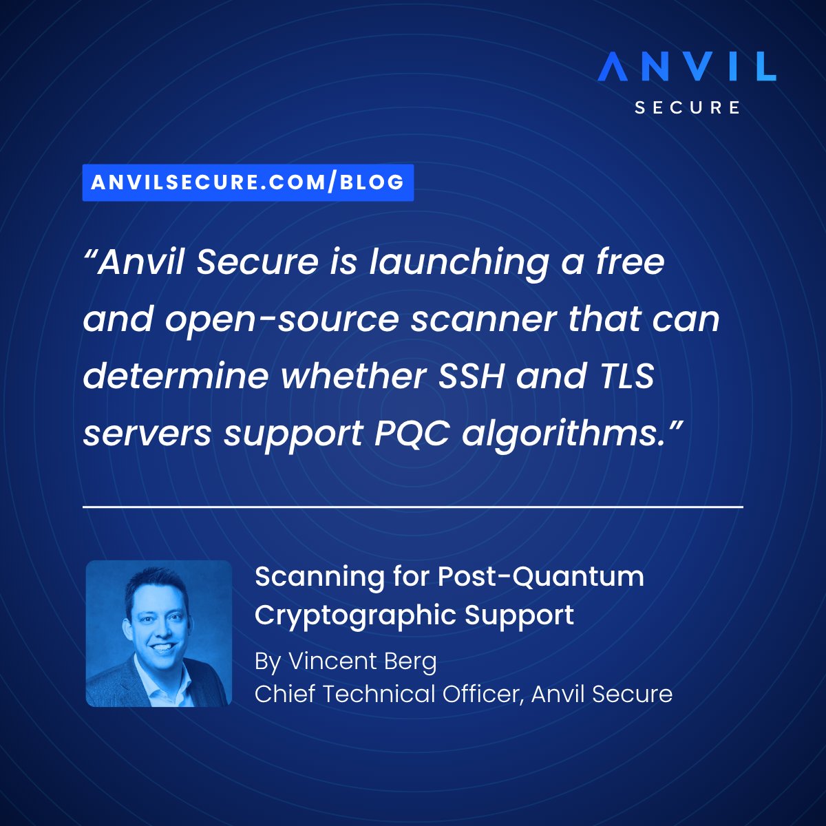 Anvil Secure (@anvil_secure) on Twitter photo 🛡️PQCscan is here!
With #PQC compliance deadlines approaching, this free tool from <a href="/anvil_secure/">Anvil Secure</a> helps teams remain compliant in a post-quantum cryptographic future.
Read CTO Vincent Berg’s blog post & try it out: anvilsecure.com/blog/scanning-…
#PostQuantum #CyberSecurity 🛡️PQCscan is here!
With #PQC compliance deadlines approaching, this free tool from <a href="/anvil_secure/">Anvil Secure</a> helps teams remain compliant in a post-quantum cryptographic future.
Read CTO Vincent Berg’s blog post & try it out: anvilsecure.com/blog/scanning-…
#PostQuantum #CyberSecurity