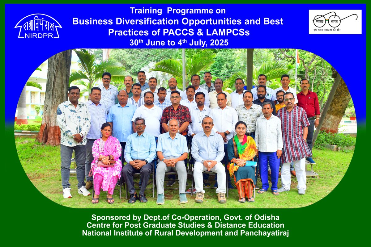 📢 The Training Programme on Business Diversification Opportunities and Best Practices of PACCS &amp; LAMPCSs was successfully conducted from 30 June to 04 July 2025 at <a href="/NIRDPR_India/">NIRDPR</a>, Hyderabad.

💼 Participants explored innovative business models, cooperative governance, and
