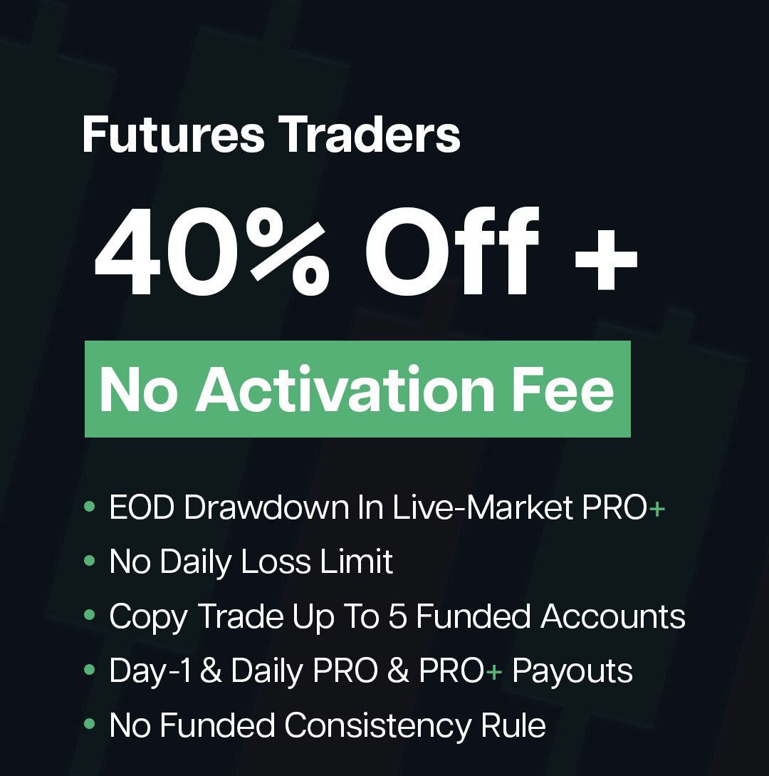 40% with no activation fee now!! 

takeprofittrader.com/?referralCode=…

#tradovate #ninjatrader #tradingview #nt8 #rithmic #bookmap #orderflow #nq_f #es_f #nq #es #rty #nasdaq #sp500 #dow #Futures #daytrading #PropFirm #propfirmtrading $nq $es $cl #markets