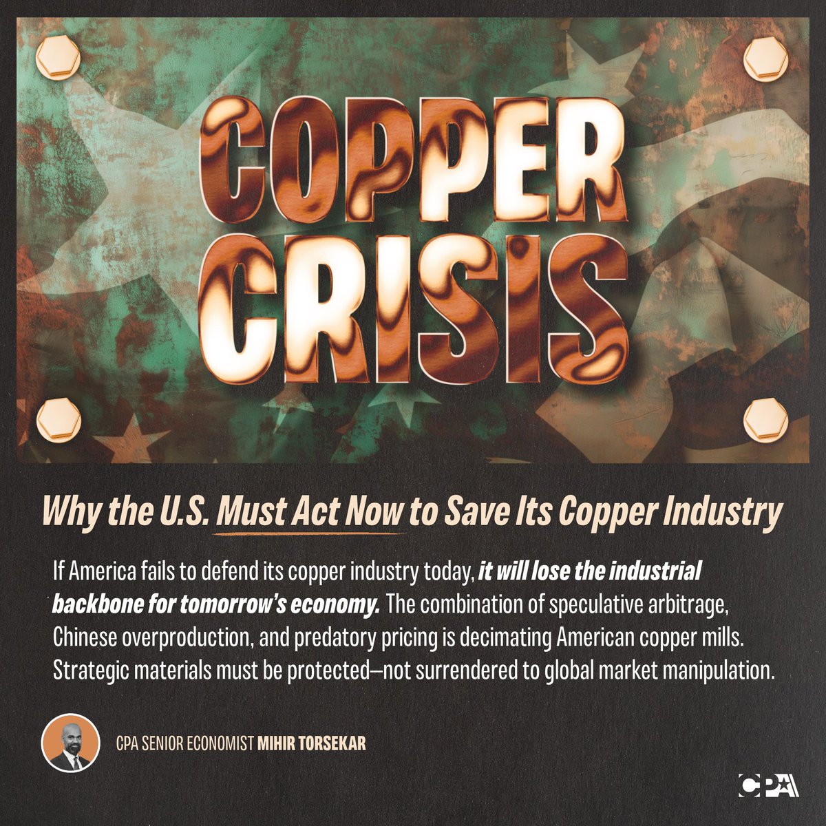 cpa_tradereform's tweet image. Copper is indispensable to the future of American infrastructure, energy, & defense.
But U.S. copper mills are facing a massive crisis as China floods our market & traders take advantage of higher relative prices in the U.S. for refined copper.
MORE ➔ tinyurl.com/fjn75tuw