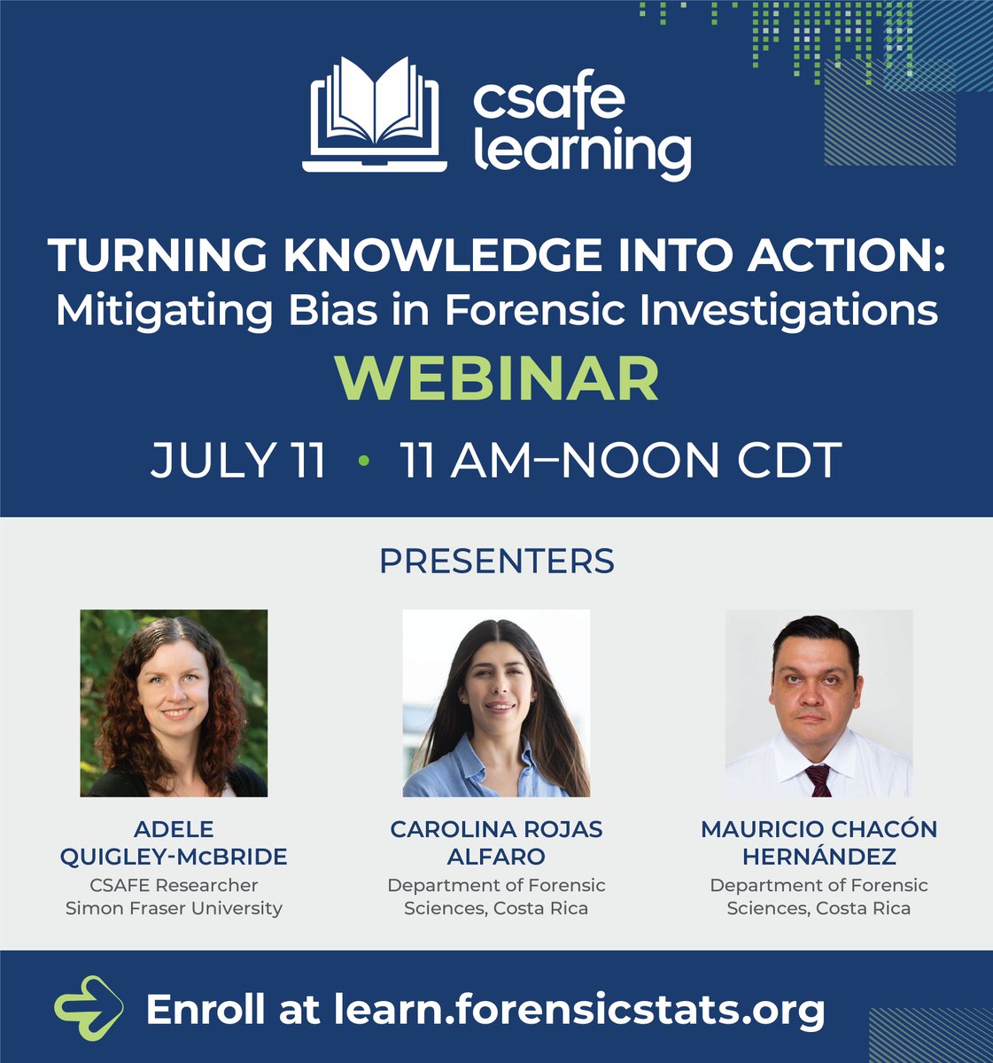 CSAFE (@csafe_coe) on Twitter photo THIS WEEK: Join us live for this CSAFE Learning Webinar
Turning Knowledge Into Action: Mitigating Bias in Forensic Investigations
July 11 • 11AM-Noon CT
Enroll at learn.forensicstats.org/product?catalo…
Adele Quigley-McBride <a href="/adelequigley16/">Adele Quigley-McBride</a>
Carolina Rojas Alfaro Mauricio
Chacón Hernánde THIS WEEK: Join us live for this CSAFE Learning Webinar
Turning Knowledge Into Action: Mitigating Bias in Forensic Investigations
July 11 • 11AM-Noon CT
Enroll at learn.forensicstats.org/product?catalo…
Adele Quigley-McBride <a href="/adelequigley16/">Adele Quigley-McBride</a>
Carolina Rojas Alfaro Mauricio
Chacón Hernánde