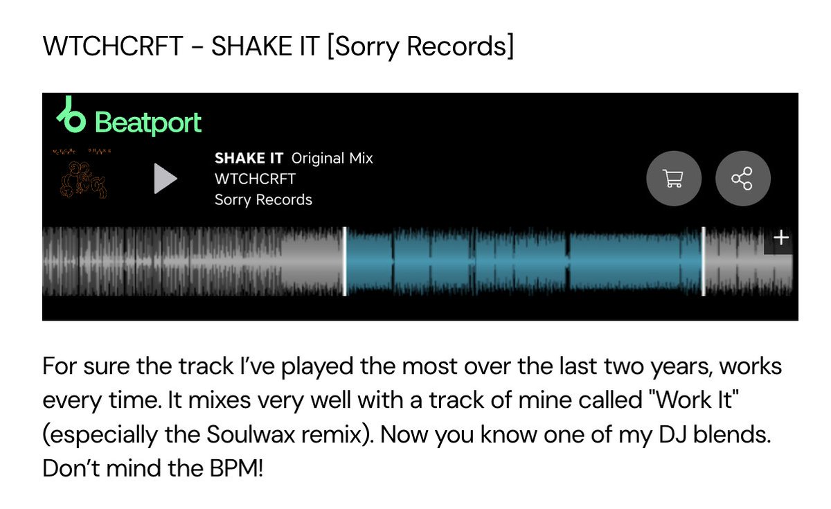 Missed this back in March but thank you <a href="/mariedavidsn/">Marie Davidson</a>  for featuring WTCHCRFT's "SHAKE IT" in this list of CLOWN HITS

beatportal.com/playlists/8563…