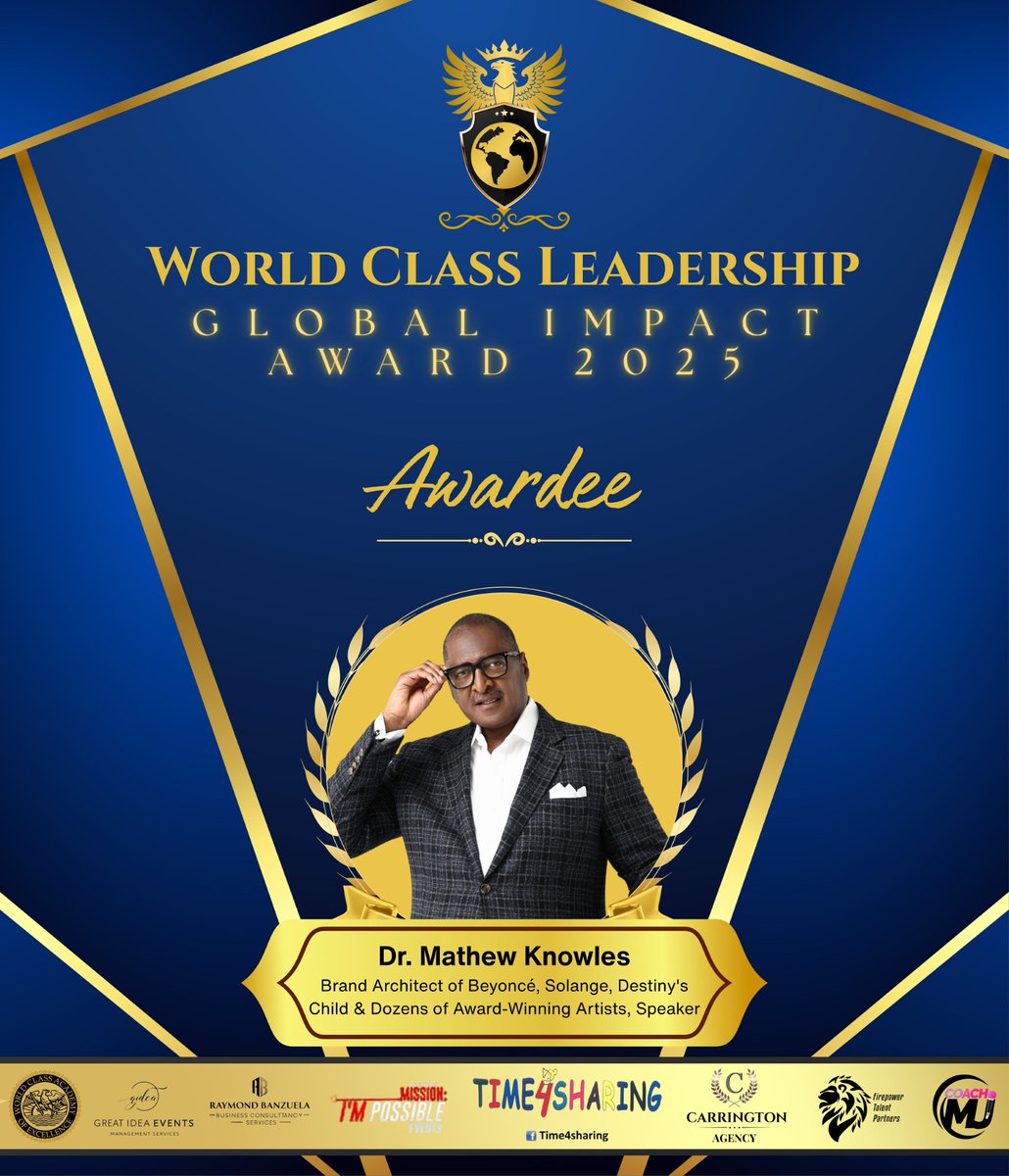 MathewKnowles's tweet image. It’s a pleasure to be recognized by the World Class Institute, Time4sharing.org and Coach MJ Tolan as I receive the World Class Leadership Global Impact Award 2025 and the title of Ambassador of Hope.
Thank you for the recognition!
Book me to speak:…