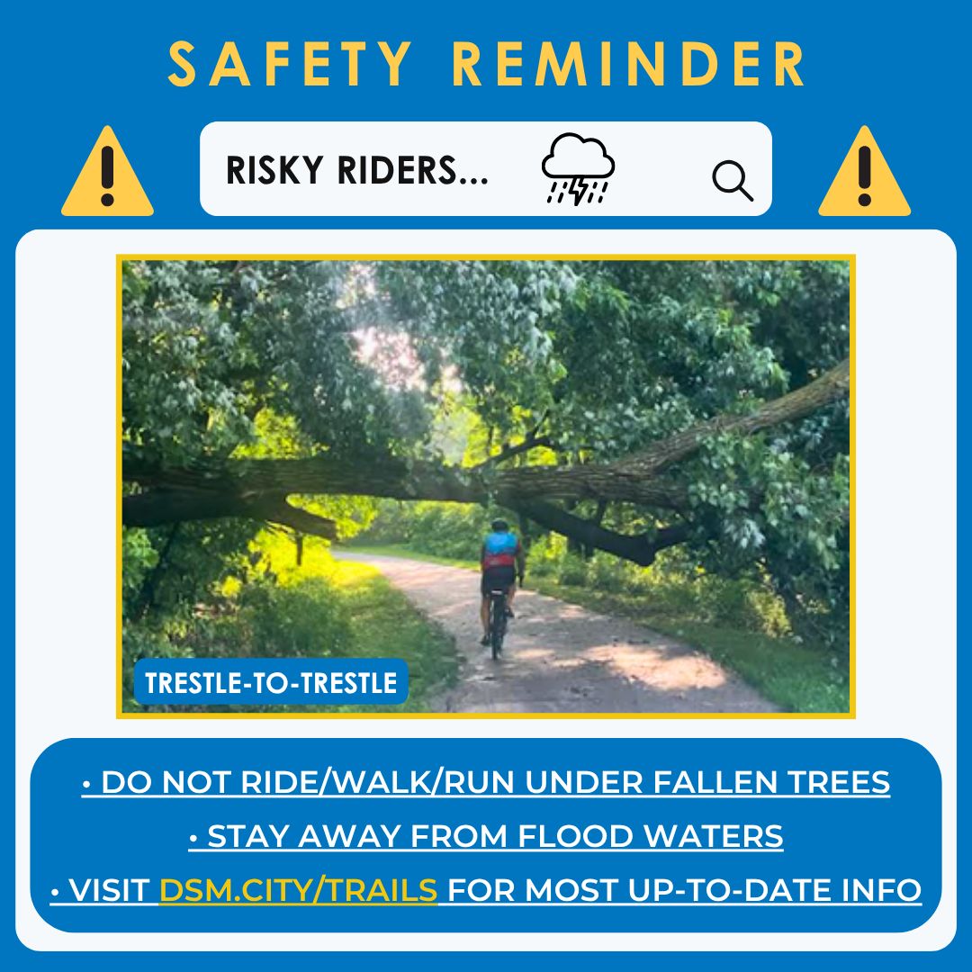 DesMoinesParks's tweet image. 🚧 TRAIL CLOSURE ALERT + SAFETY REMINDERS 🚧

Recent storms and rising water levels have caused a few temporary trail closures in our system. Please use caution and plan accordingly!