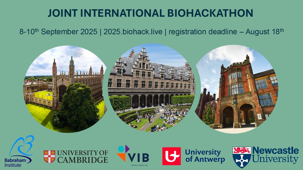 babraham_bioinf's tweet image. Don&apos;t miss out on our #Bioinformatics #Hackathon  
8-10 September Cambridge | Antwerp | Newcastle   Register now at 2025.biohack.live
@Cambridge_Uni @BabrahamUK @BabrahamInst @VIBLifeSciences @UAntwerpen @UniofNewcastle @JohnInnesCentre @EarlhamInst @EBItraining