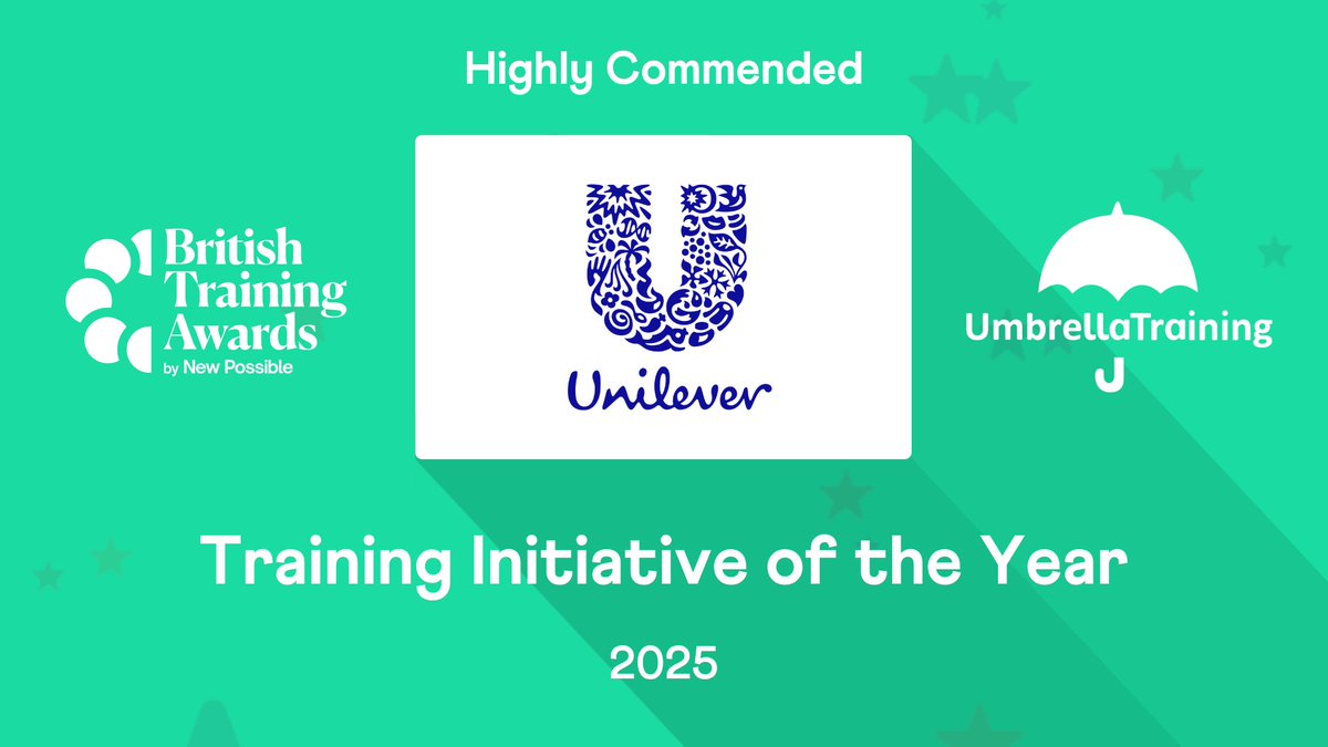 BritTrainAwards's tweet image. Also impressing the judges is @UnileverUKI who achieve Highly Commended in the ‘Training Initiative of the Year’ category sponsored by @UmbrellaTES, congrats! #Training #Awards #Learning #Development