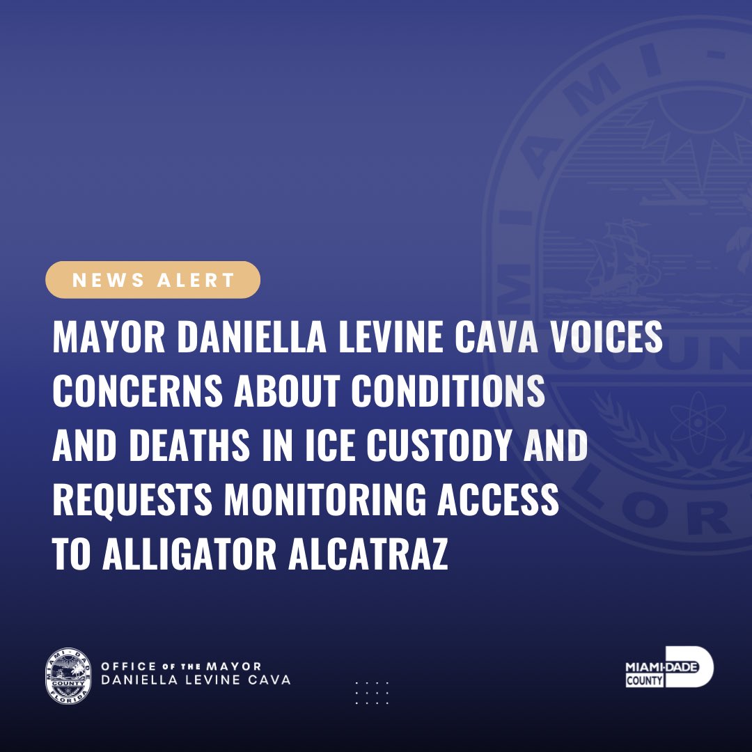 MayorDaniella's tweet image. I am gravely concerned about the alarming number of deaths and medical emergencies at immigration detention centers in Florida & nationwide. Today, I requested monitoring access to the state-run facility dubbed Alligator Alcatraz.
My letters to the state and federal government: