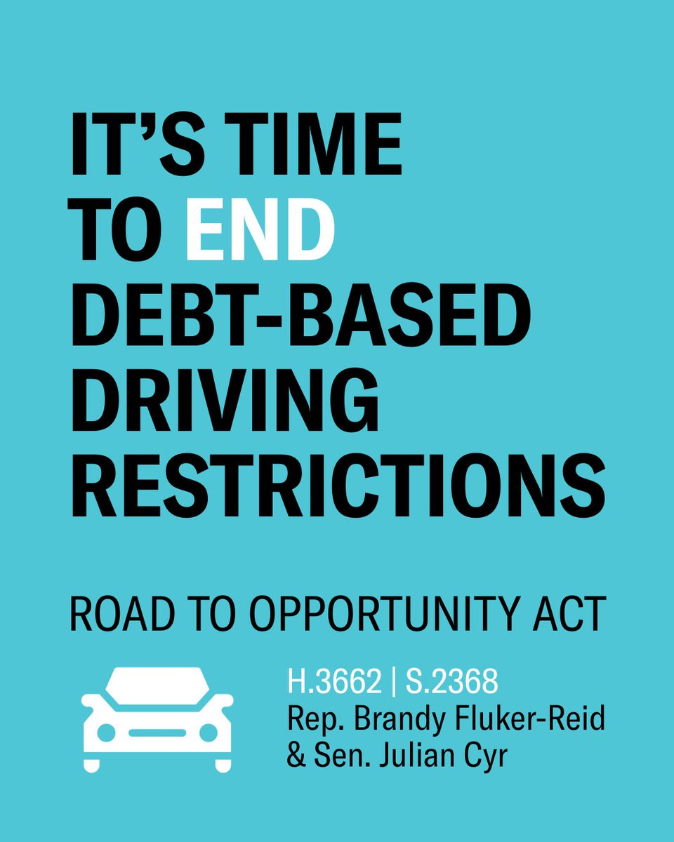 RBI_Justice's tweet image. Thousands of Massachusetts drivers have their license suspended due to outstanding traffic, toll, and other fines and fees — making everyday life impossible.
It's time to end debt-based driving restrictions with the Road To Opportunity Act. Get involved — email policy@rbij.org.