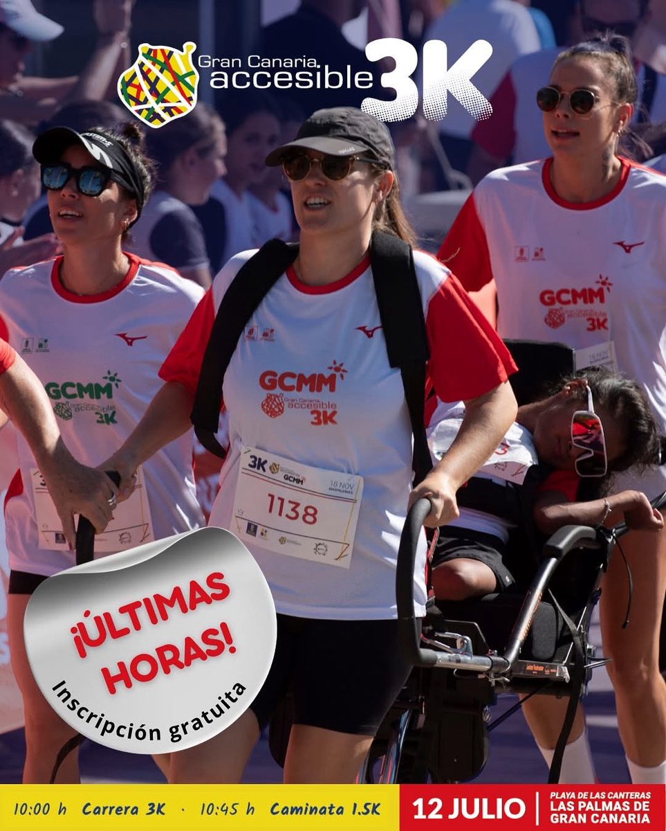 ⏳ ¡𝗨́𝗹𝘁𝗶𝗺𝗮𝘀 𝗵𝗼𝗿𝗮𝘀!

Las inscripciones para la prueba más inclusiva y accesible del año están a punto de cerrar.

¡Inscríbete ahora! 👉🏻 bit.ly/45Kw2IS

…
#GranCanariaAccesible3K #InclusiónEnMovimiento