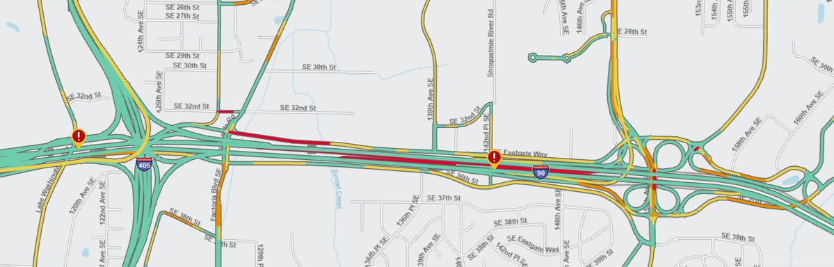 WSDOT Traffic (@wsdot_traffic) on Twitter photo Overnight construction will close multiple lanes and ramps on EB and WB I-90 in <a href="/bellevuewa/">Bellevue, Washington</a> TONIGHT.
Expect closures from 9pm Tues (7/8) to 5am Weds (7/9) btwn I-405 & 161st Ave SE.
WB I-90 ramps to I-405 among those that will close.
Expect delays & follow signed detours. Overnight construction will close multiple lanes and ramps on EB and WB I-90 in <a href="/bellevuewa/">Bellevue, Washington</a> TONIGHT.
Expect closures from 9pm Tues (7/8) to 5am Weds (7/9) btwn I-405 & 161st Ave SE.
WB I-90 ramps to I-405 among those that will close.
Expect delays & follow signed detours.