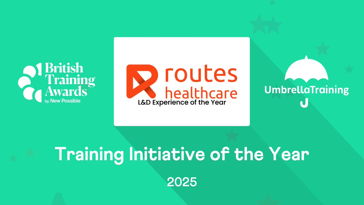 BritTrainAwards's tweet image. Securing a healthy win in the ‘Training Initiative of the Year’ category sponsored by @UmbrellaTES is… @RoutesHCare, congrats! #Training #Awards #Learning #Development