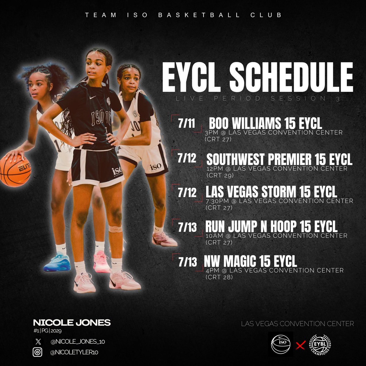 Nicole_Jones_10's tweet photo. Vegas bound 🎲✈️
I’ll be running with Team ISO 15U at the Las Vegas Convention Center July 11–14!
Locked in and ready to compete 💪🏽
#TeamISO #VegasHoops #15U #GirlsBasketball
@nbnbball @AYSABasketball @TeamIsoGirls https://t.co/Tl6qZXCzpq