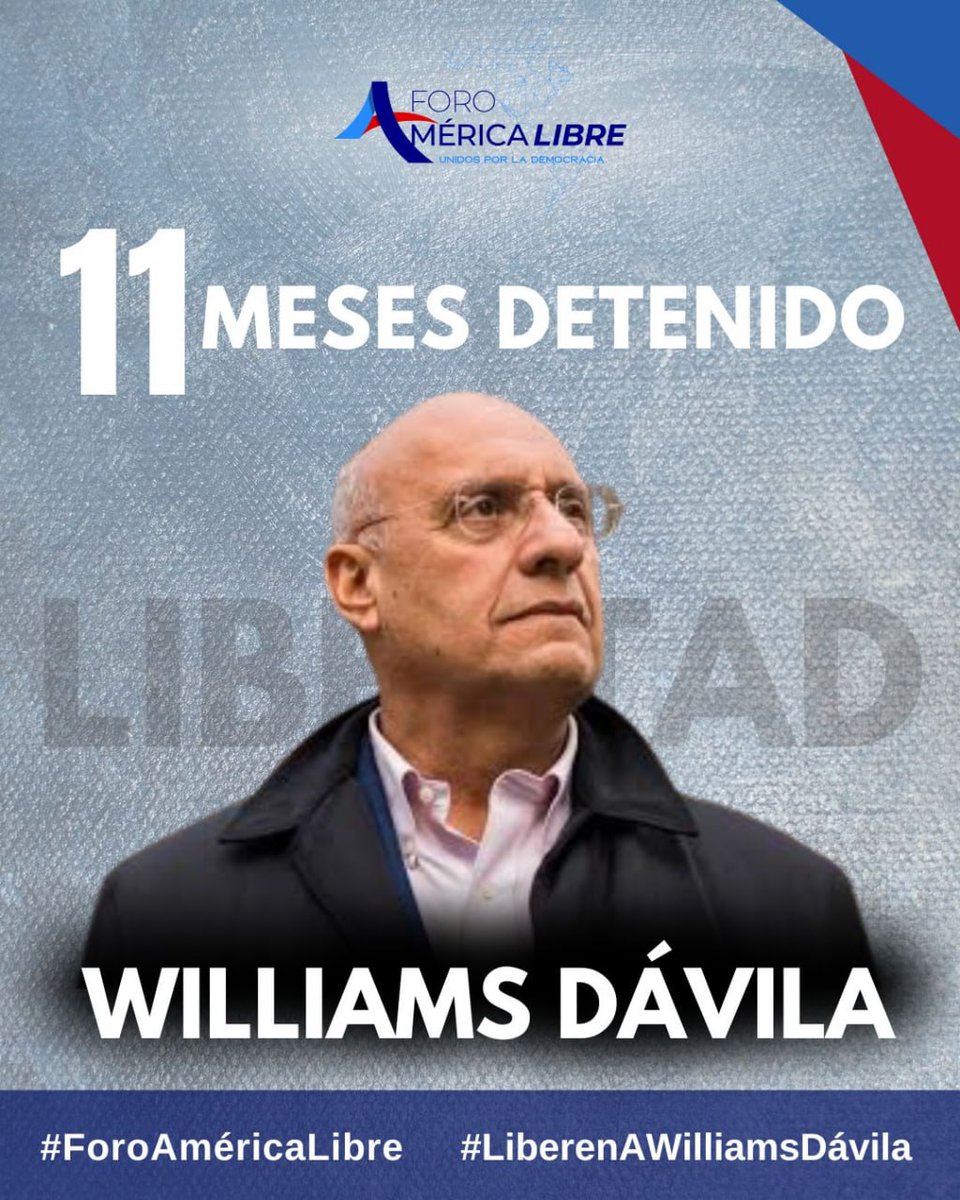 America_Libre1's tweet image. 🇻🇪 Desde hace 11 meses @williamsdavila ha sido víctima de desaparición forzada.
Lleva casi un año aislado y sin comunicación con su familia o abogados.
¡Basta de represión y de tortura!
Exigimos su libertad inmediata y la de todos los presos políticos.
#ForoAméricaLibre…